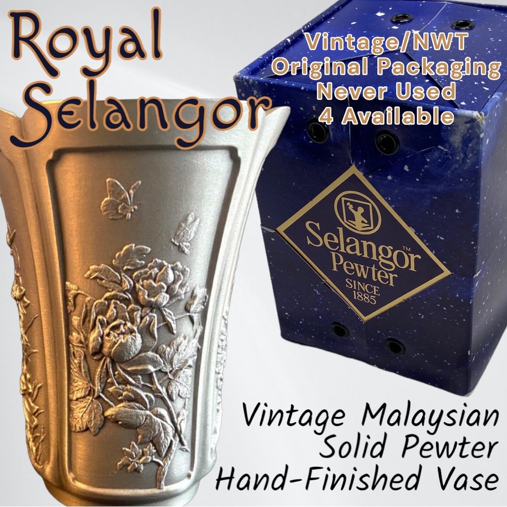 NWT Vintage Malaysian Royal Selangor Pewter Four Seasons Bud Vase (Boxed…